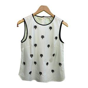 White J Crew Top Black Rhinestones Embroided